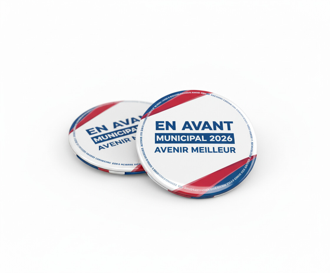 Badge bouton personnalisé campagne électorale municipales 2026