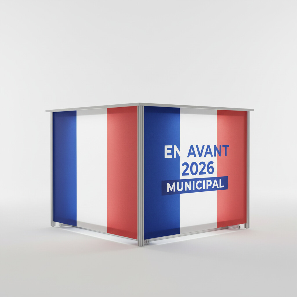 Comptoir accueil stand meeting campagne municipales 2026